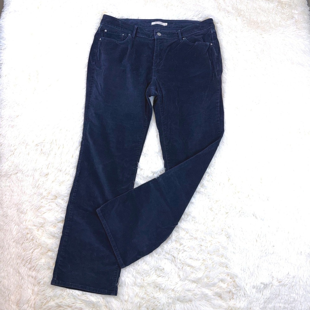 Levi's 505 Straight Pants Women 33 Navy Blue Corduroy Mid Rise Stretch
